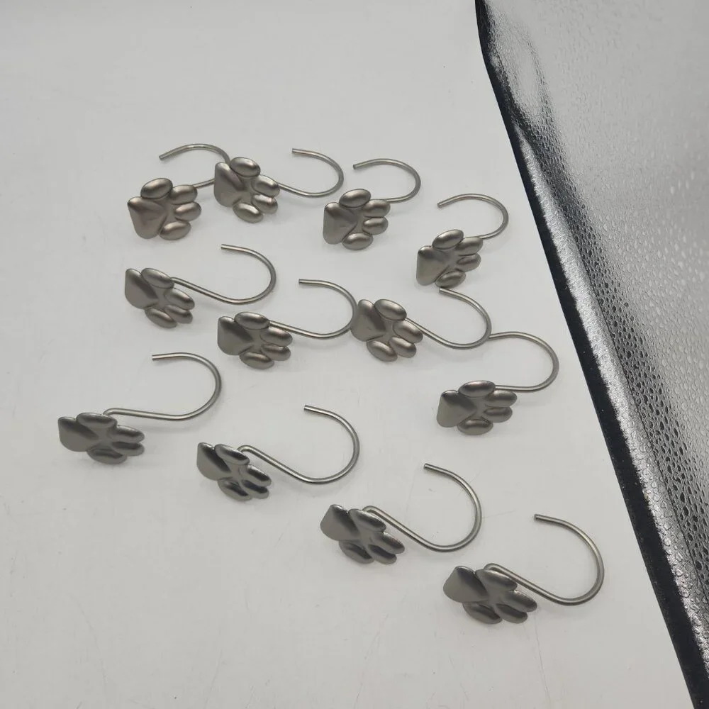 Paw Print Shower Hooks Brushed Nickle Set of 12